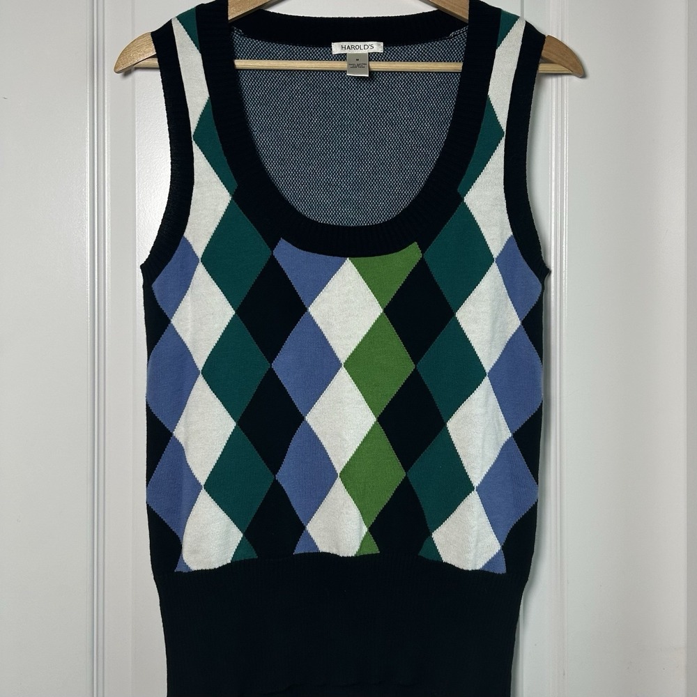 Harold's Vintage 90s Cotton Argyle Knit Sweater Vest Preppy Ivy League Style